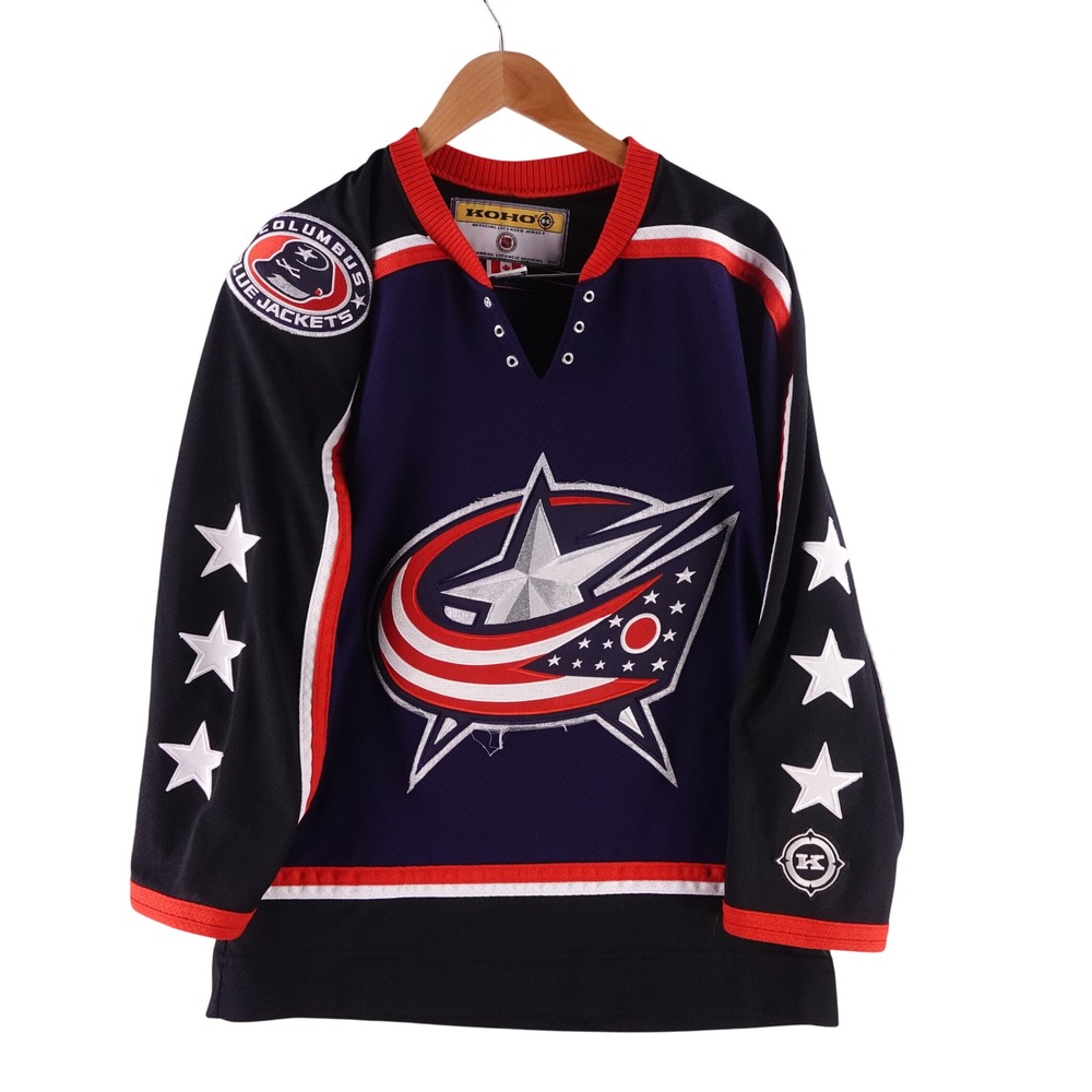Vintage Koho Mens Small Columbus Blue Jackets NHL Hockey Jersey Navy Red Canada